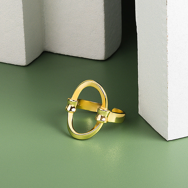 Korean Style Gold Simple Geometric Ellipse Rings