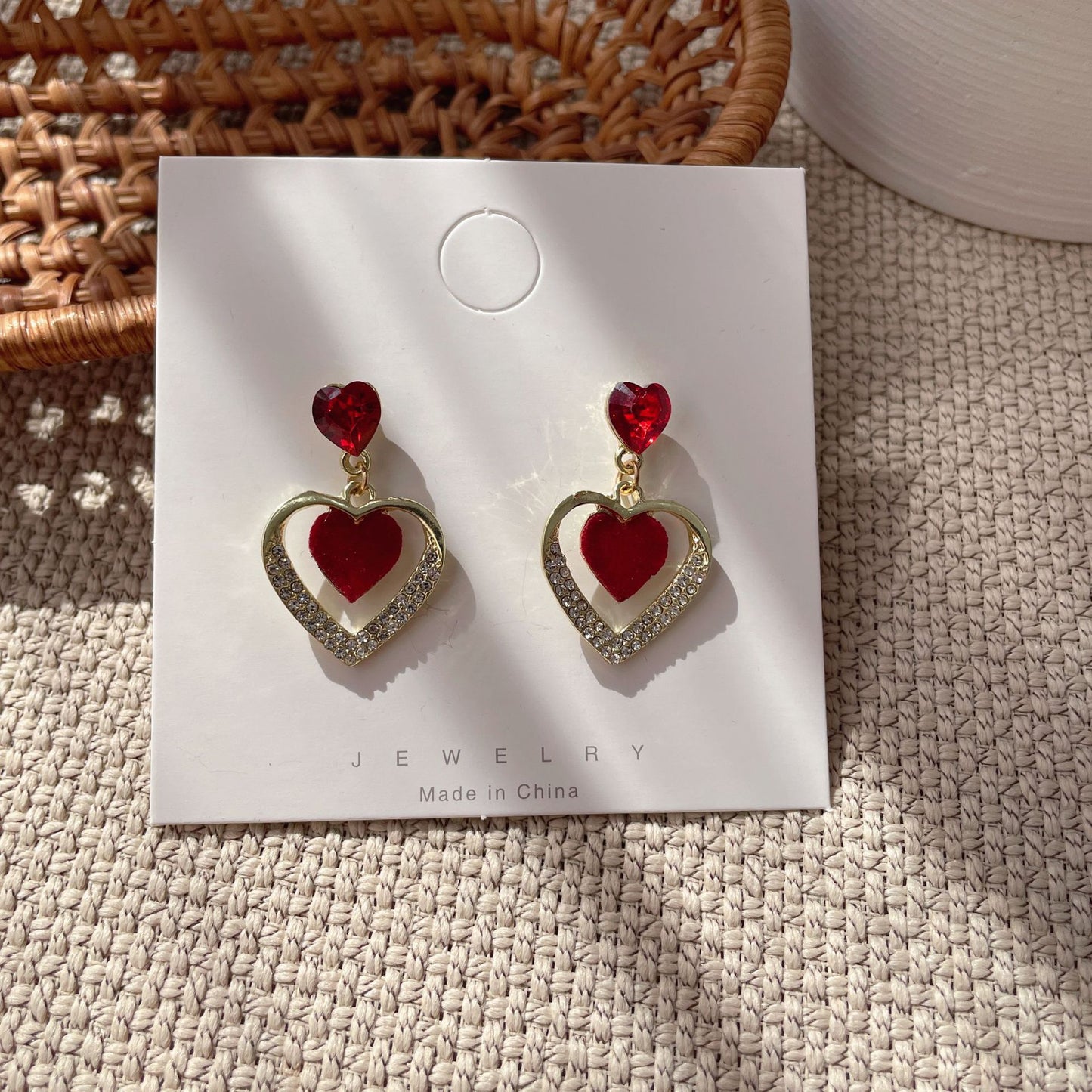 Bridal Red Veet Bow Heart Pearl Rings