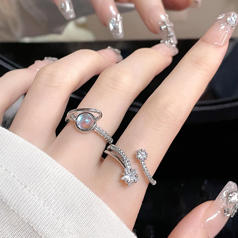 Women's Moonstone Fashion Personality Opening Index Finger Rings