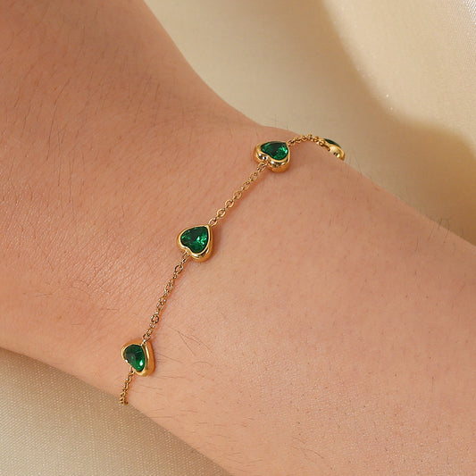 Ding Gold Multiple Green Zircon Titanium Steel Fashion Bracelets