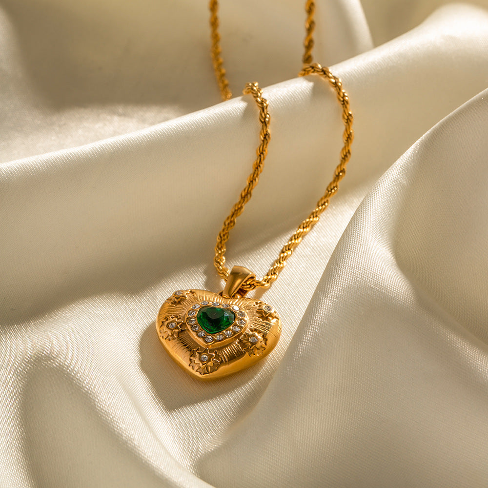 Texture Emerald Zircon Heart-shaped Pendant Does Necklaces