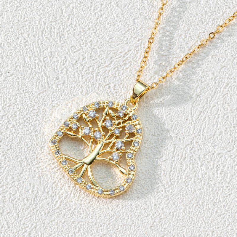 Tree Of Life Pendant Gold-plated Zircon Stainless Steel Necklaces