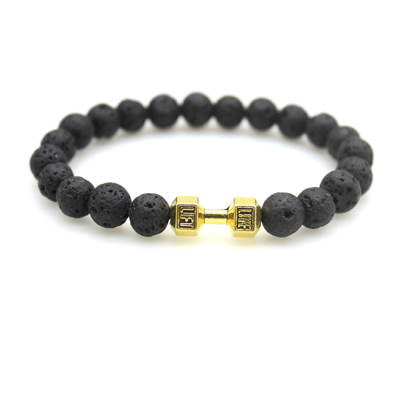 Volcanic Stone Black Matte Alloy Dumbbell Energy Bracelets