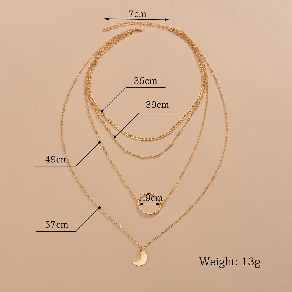 Circle Moon Pendant Vintage Slim Chain Necklaces