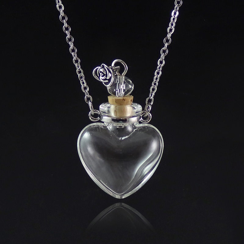 Transparent Heart-shaped Colored Glaze Perfume Essential Necklaces