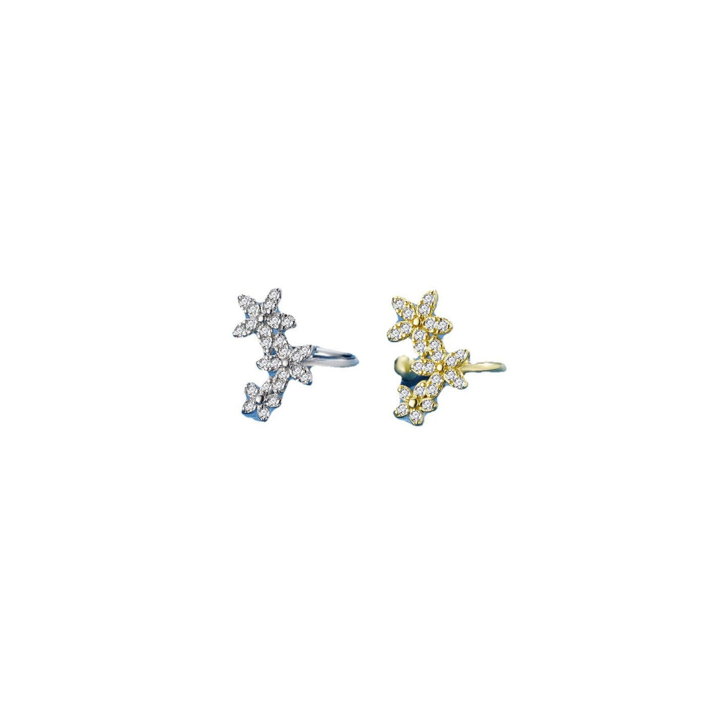U-shaped Three Small Flowers Copper Micro Inlaid Zircon Female Ear Clip