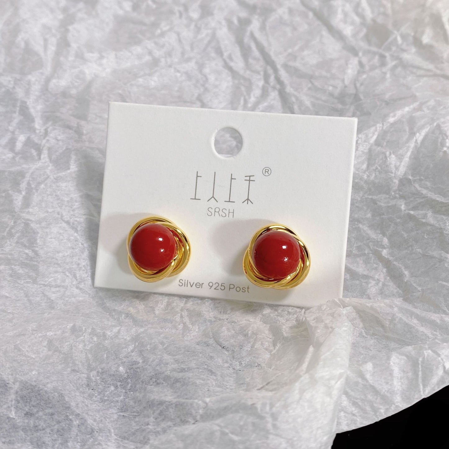 Women's Red Pearl Sier Needle Korean Style Elegant Earrings