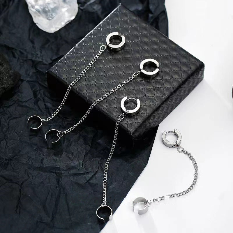 Simple Cool Cross Small Chain Temperament Stud Earrings