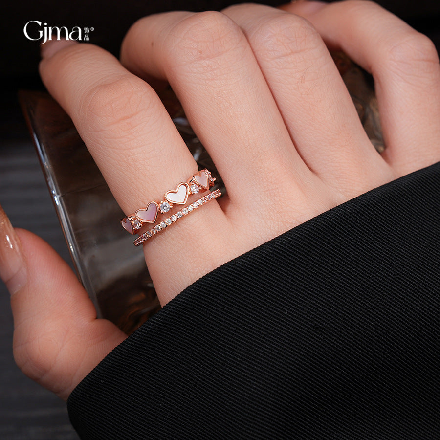 Double Layer Heart-shaped Open Niche High Sense Index Finger Fashion Ring