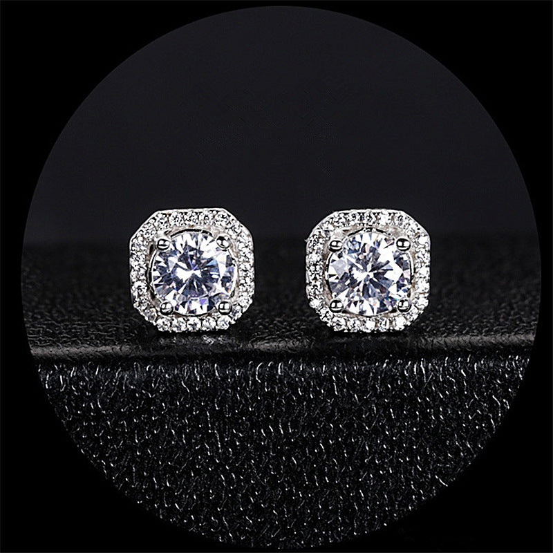 Women's Sier-plated Zircon For Tang Yan Square Earrings