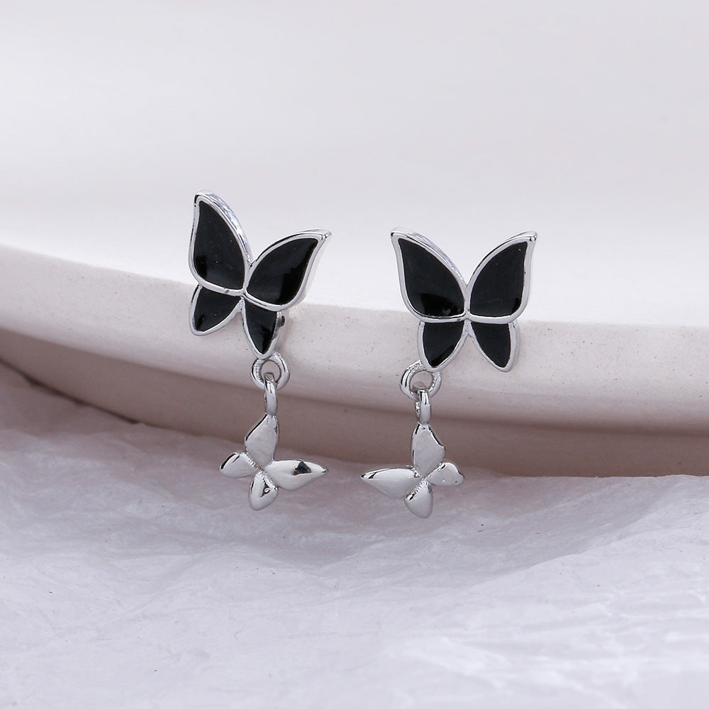 Butterfly Dark Fashionable Korean Exquisite Small Meng Earrings