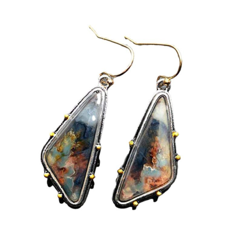 Paris Fashion Triangle Drop-shaped Colored Marbling Upscale Earrings