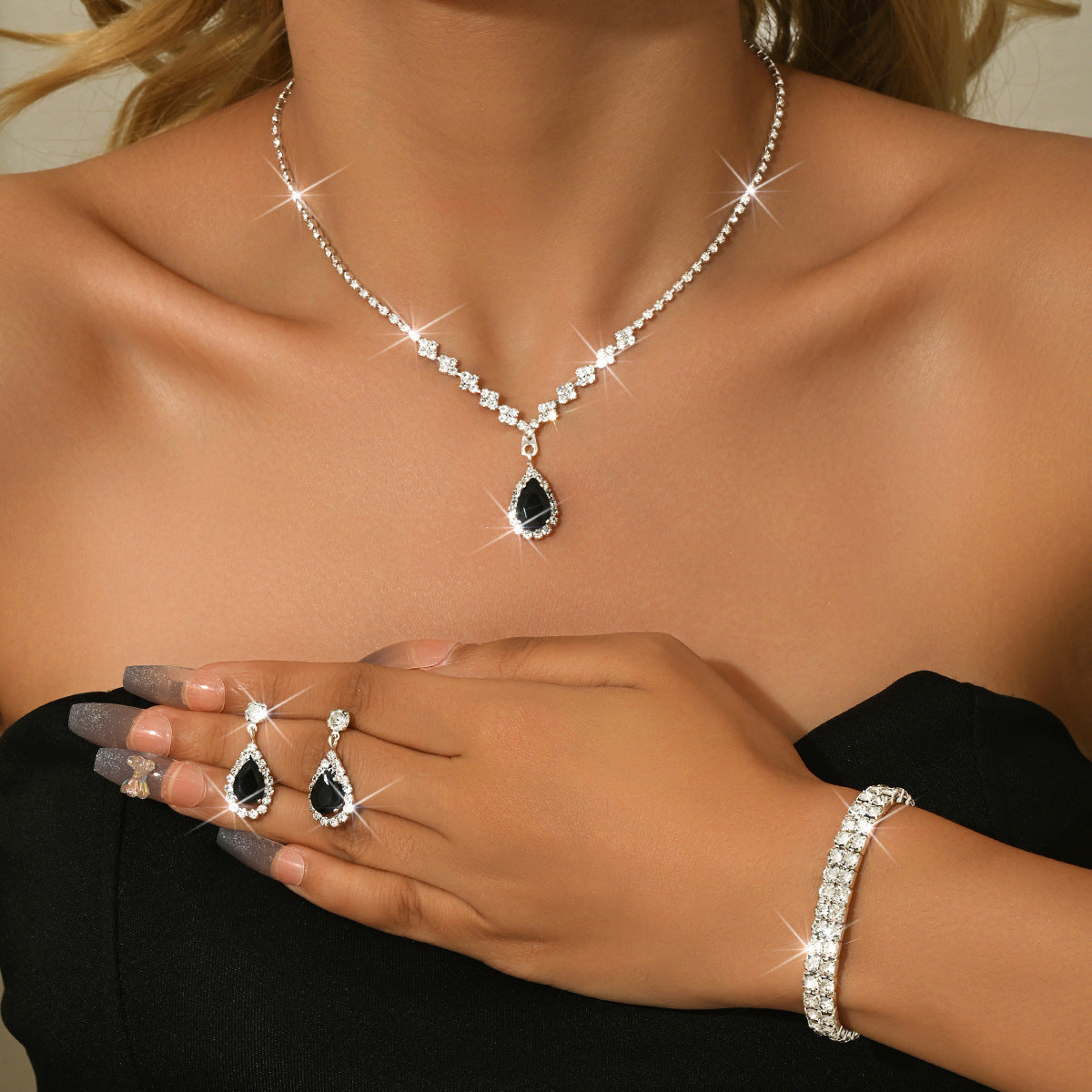 Women's Bridal Rhinestone Zircon Wedding Dress High Sense Jewelry Set