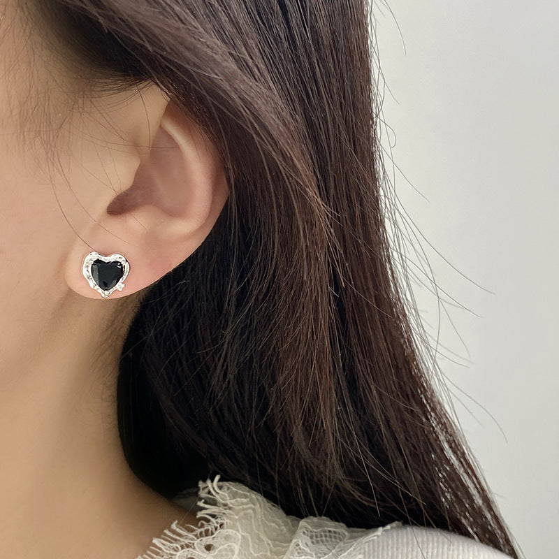 Fresh Sweet Black Agate Yellow Diamond Heart Shape Ear Clip