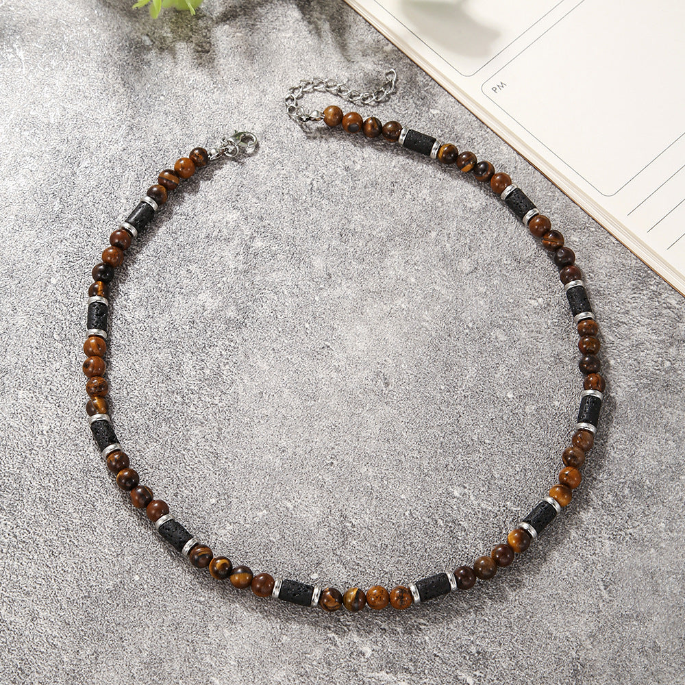 Men's Beaded Volcanic Rock Tigereye Coconut Shell Necklaces