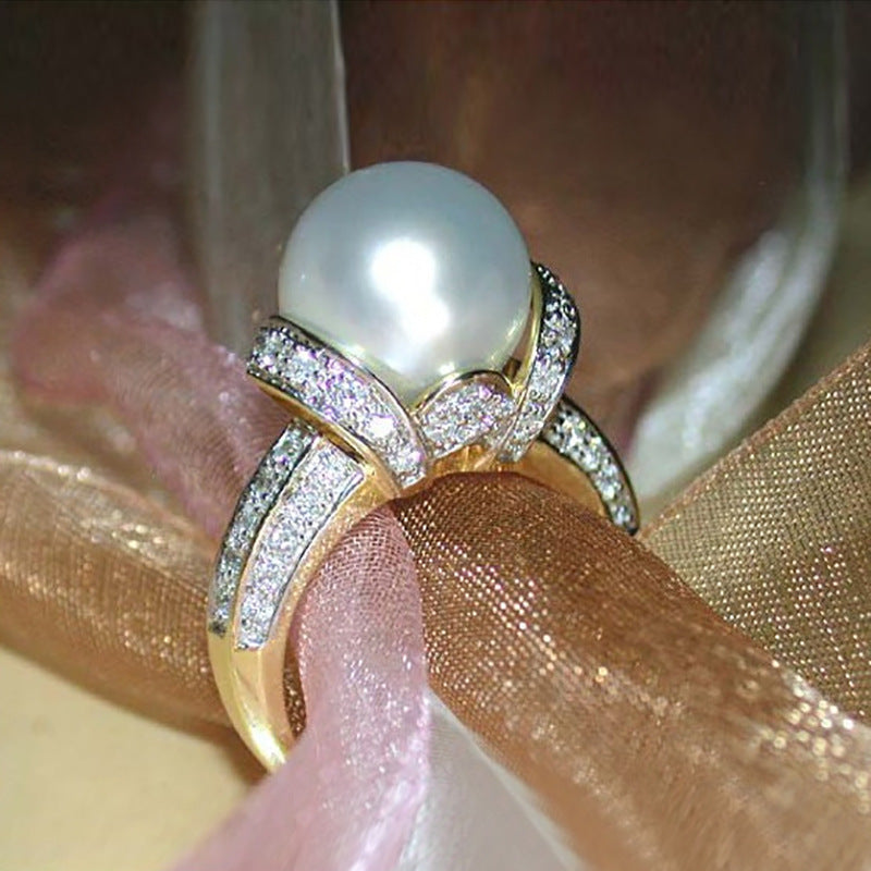 Women's Shi Elegant Zircon Pearl Gold-plated Exquisite Rings