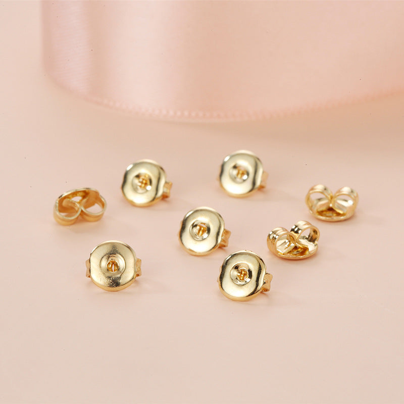 Butterfly Clasp Metal Electroplated Back Plug Embossed Round Hook Eye Rings