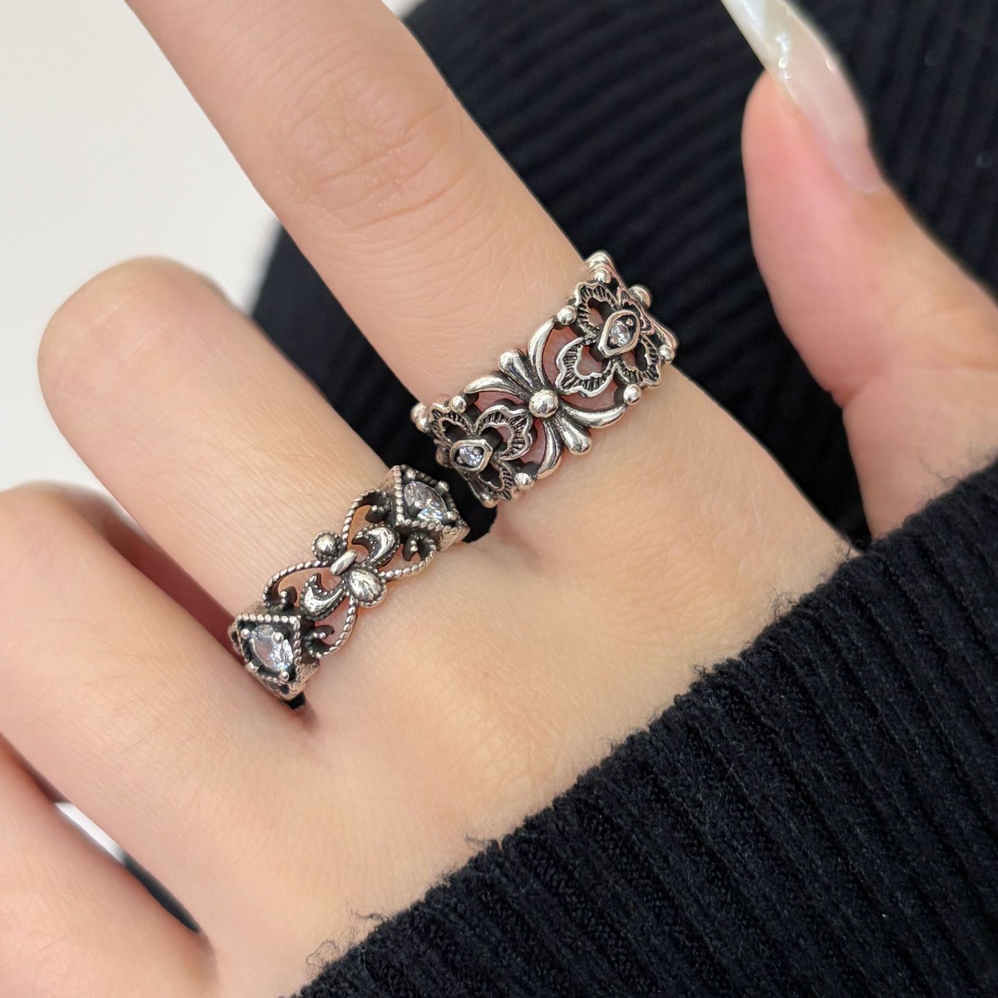 Hollow Carved Female Light Luxury High Sense Index Finger Niche Ring