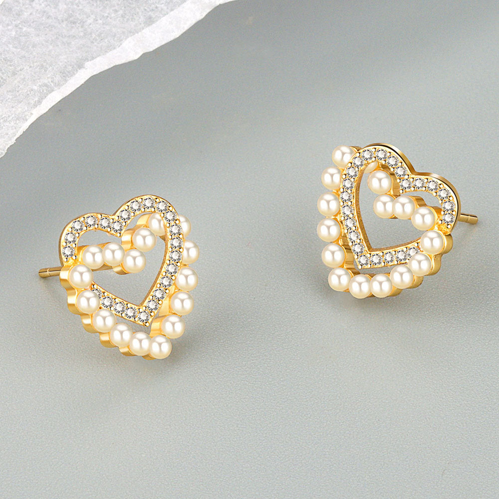 Women's Double Love Pearl Classic Style Fashionable Earrings