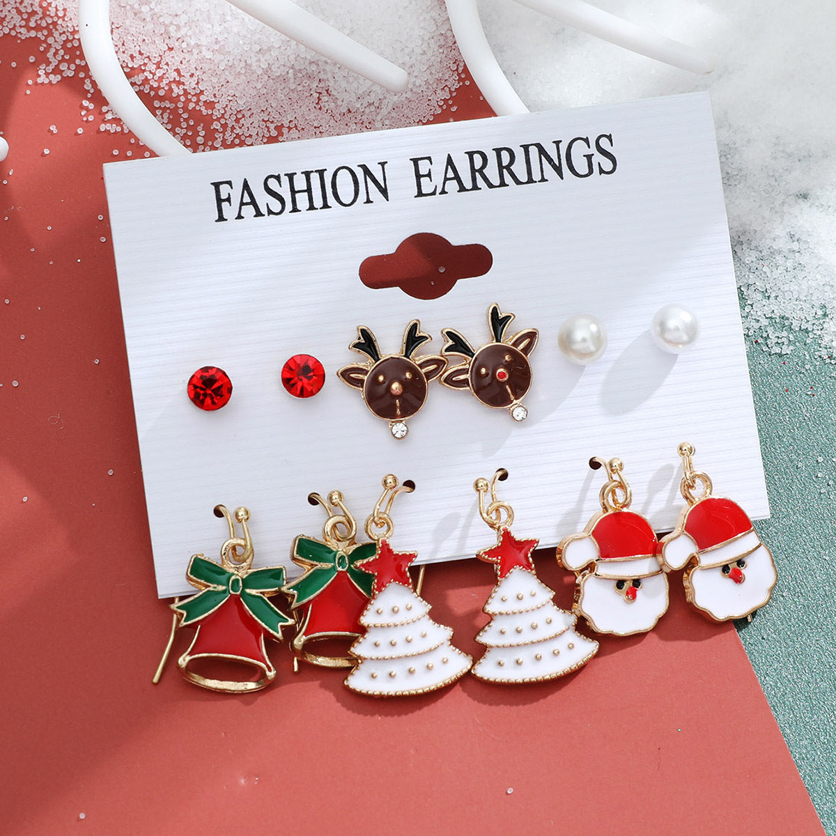 Women's Series Snowflake Bell Combination Suit Cartoon Earrings