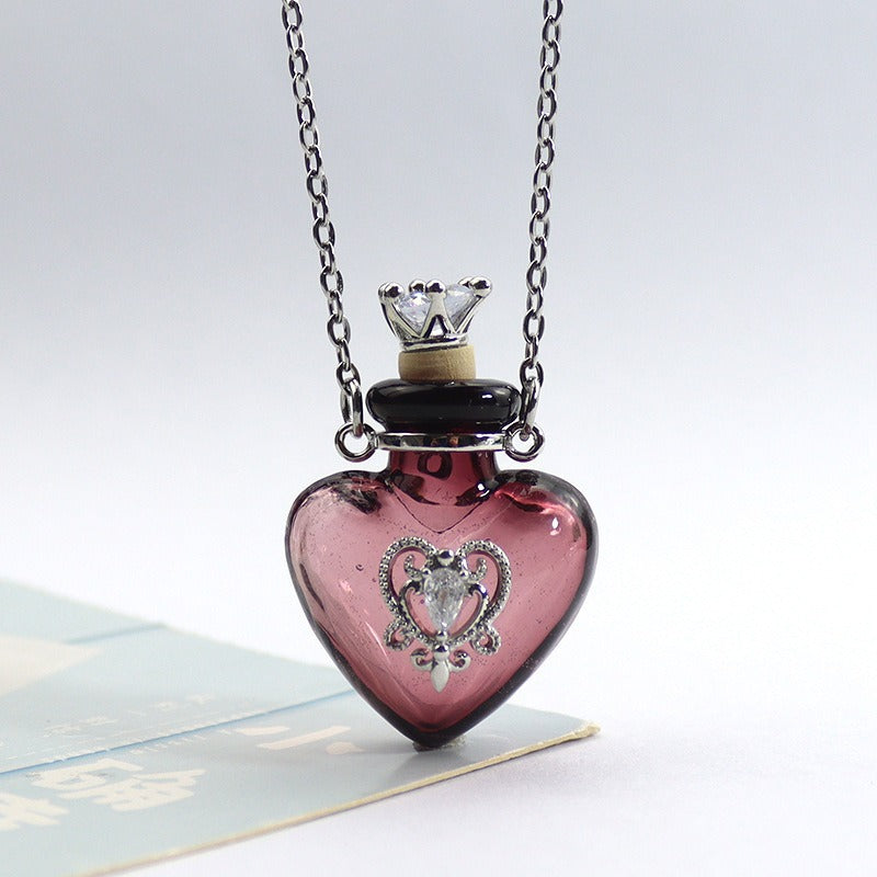 Transparent Heart-shaped Colored Glaze Perfume Essential Necklaces