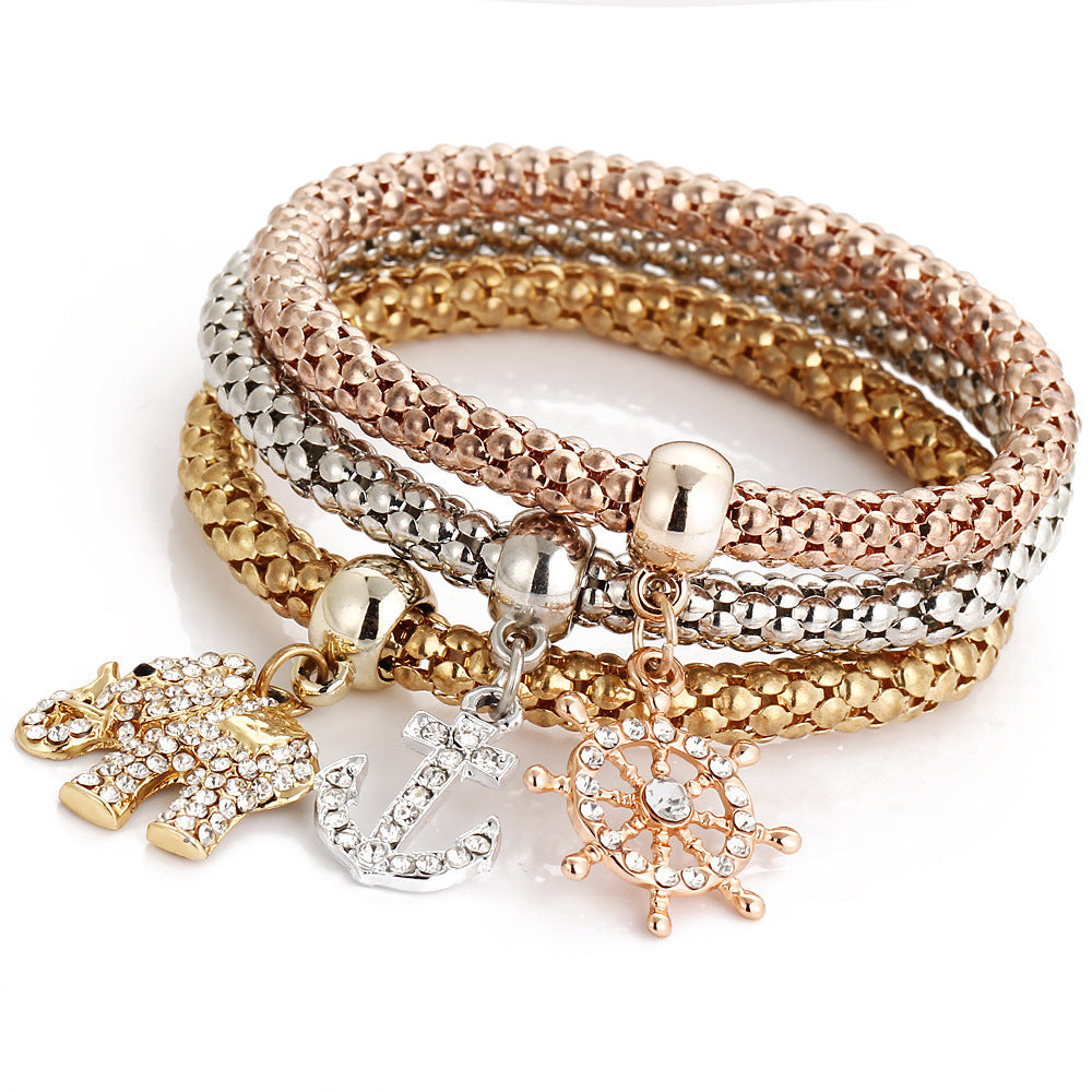 Bracelets papillon en diamant avec chaîne de maïs soufflé extensible pour femmes