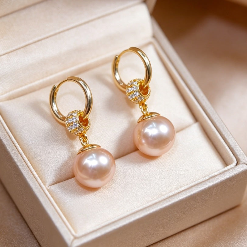 Compact Elegant Pearl Eardrops French Style Design Stud Earrings