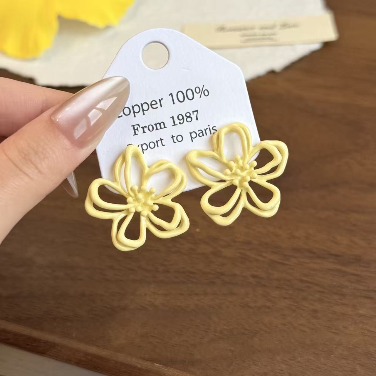 Yellow Macaron Flower Female Sweet Fresh Earrings