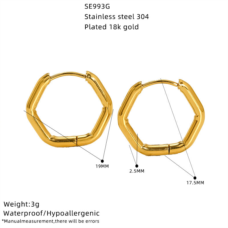 Stainless Steel Simple Geometric Gold Hexagon Personality Titanium Ear Rings