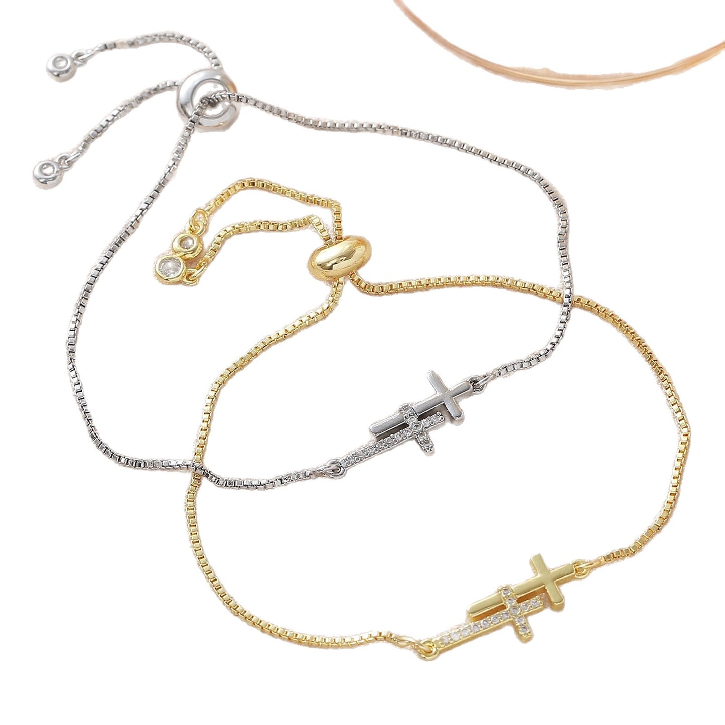 Gold Double Cross Fashion Simple Adjustable Bracelet