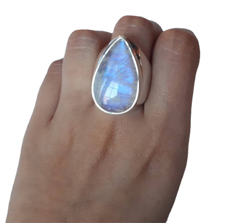 Retro Moonstone Pang Style Exaggerated Hand Rings