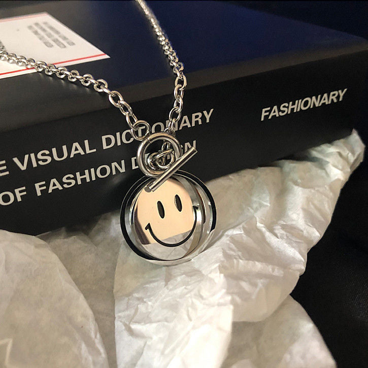 Women's & Men's National Fashion Rotating Smiley Street Double-sided Expression Disco Necklaces