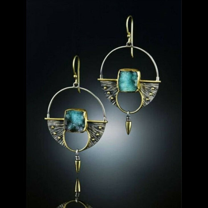 Inlaid Sea Blue Topaz Female Creative Rotational Water Drop Earrings