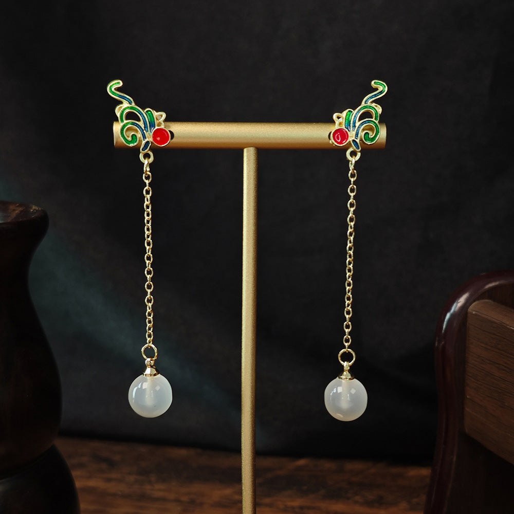 Selection Of Chinese Ancient Style Beaded Long Fringe National Hollow Earrings