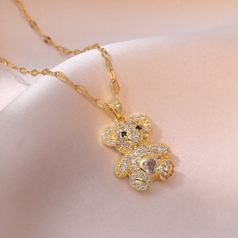 Hearts Bear Zircon Shining Diamond Affordable Luxury Fashion Style Necklaces