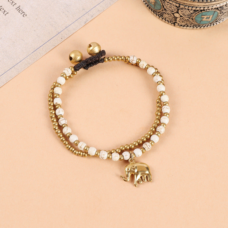 Women's Style Elephant Tibetan Exotic Bohemian Double Beaded Bell Retro Bracelets