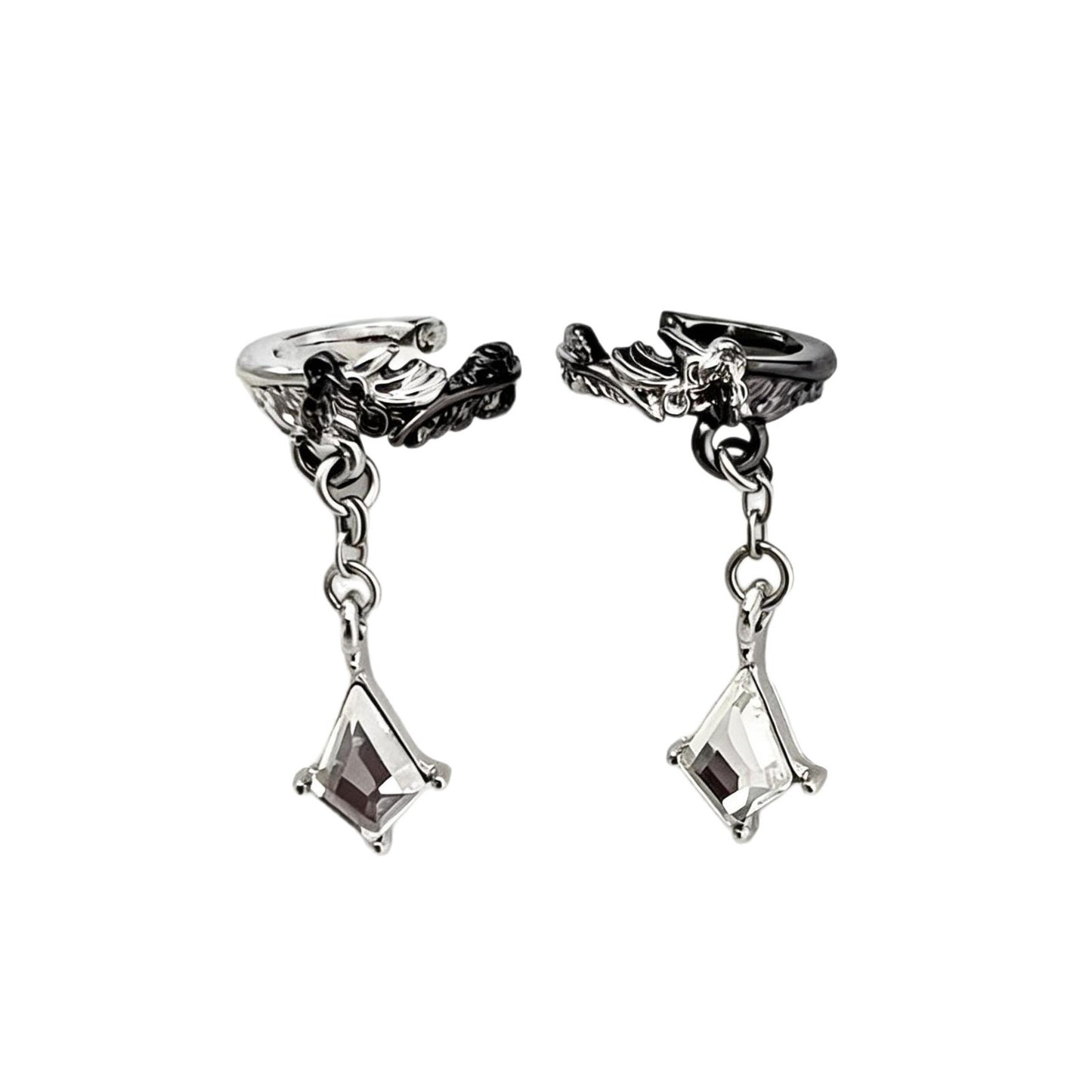 Dark Light Luxury Feather Earless Female Cold Style Full Rhinestone Ear Clip