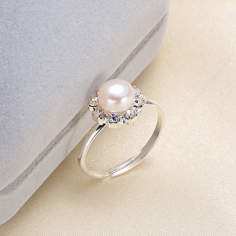 Open Pearl Fashion Sunflower Rhinestone Adjustable Versatile Ring