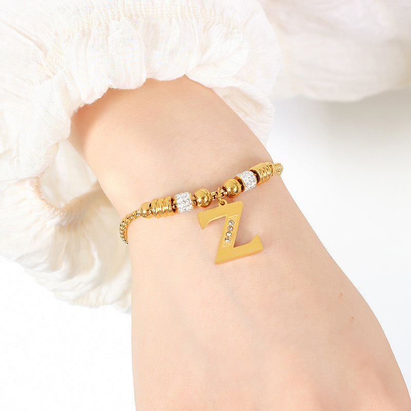 Gold English Letters Pendant Rhinestone Tassel Bracelets