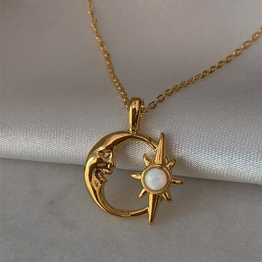 Moon Sun Hug Opal Pendant Clavicle Necklaces