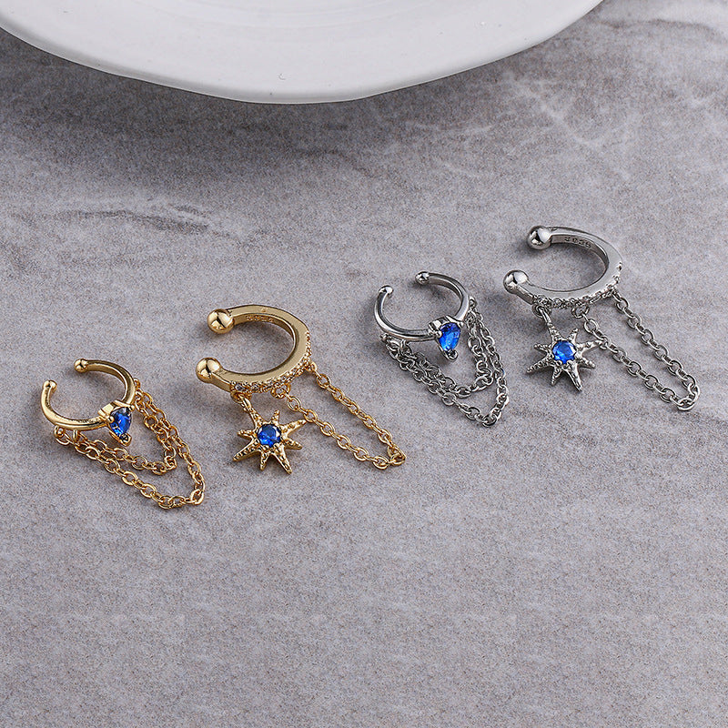 Women's French Style Chain Klein Blue Retro Gold Asterism Rings