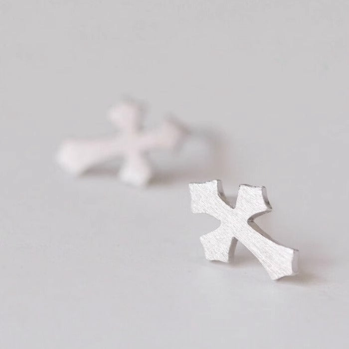 Simple Personality Sier Needle Ear Jewelry Cross Earrings