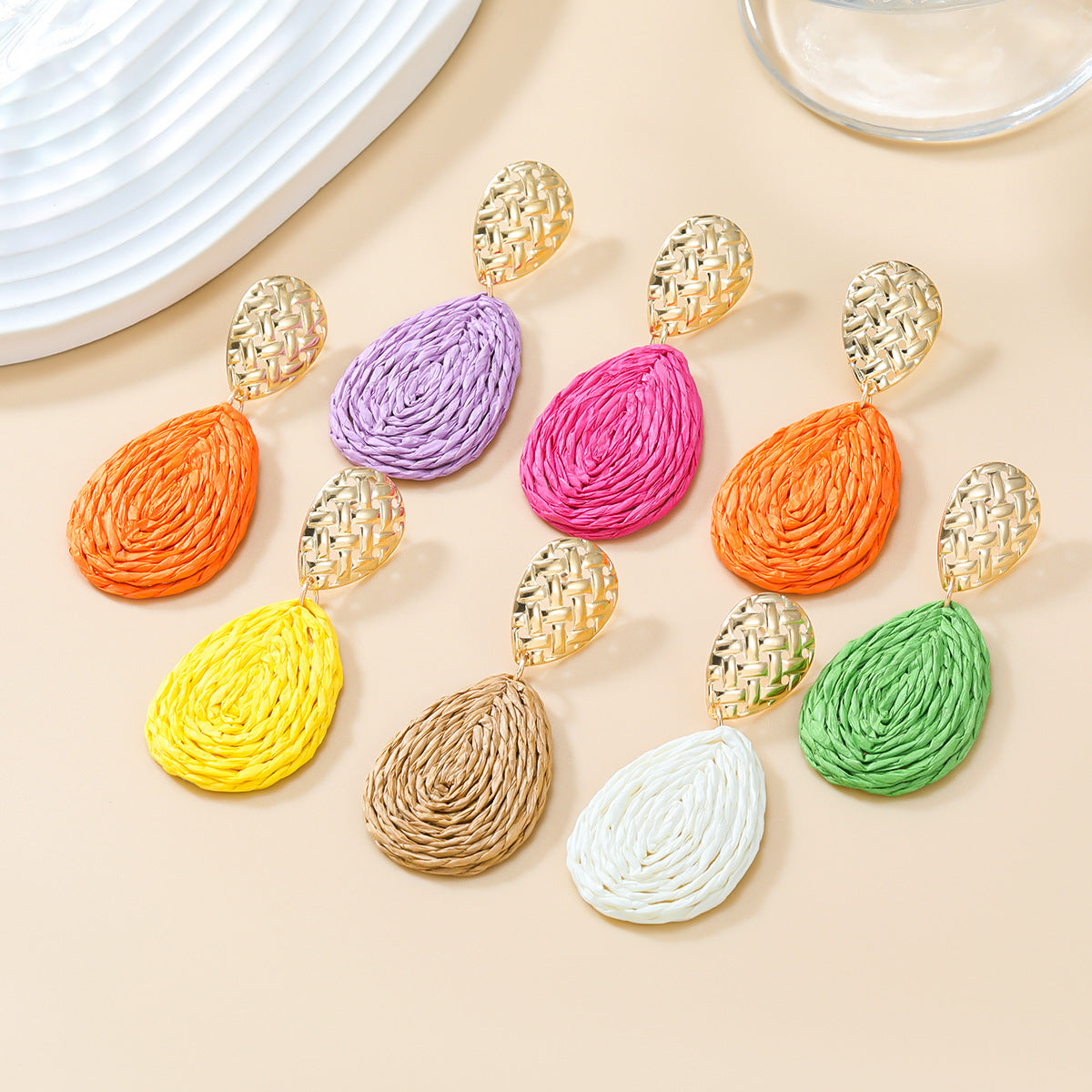 Casual Attractive Summer Raffia Exaggerated Drop-shaped Earrings