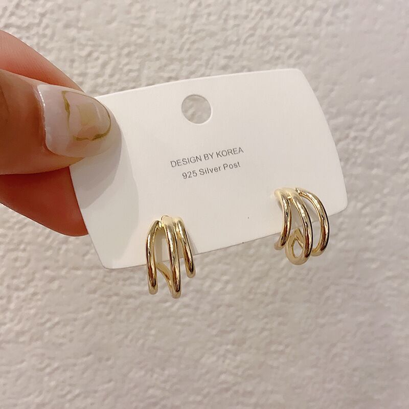Women's Geometric Metal Cold Style Minority Simple Sier Needle Earrings