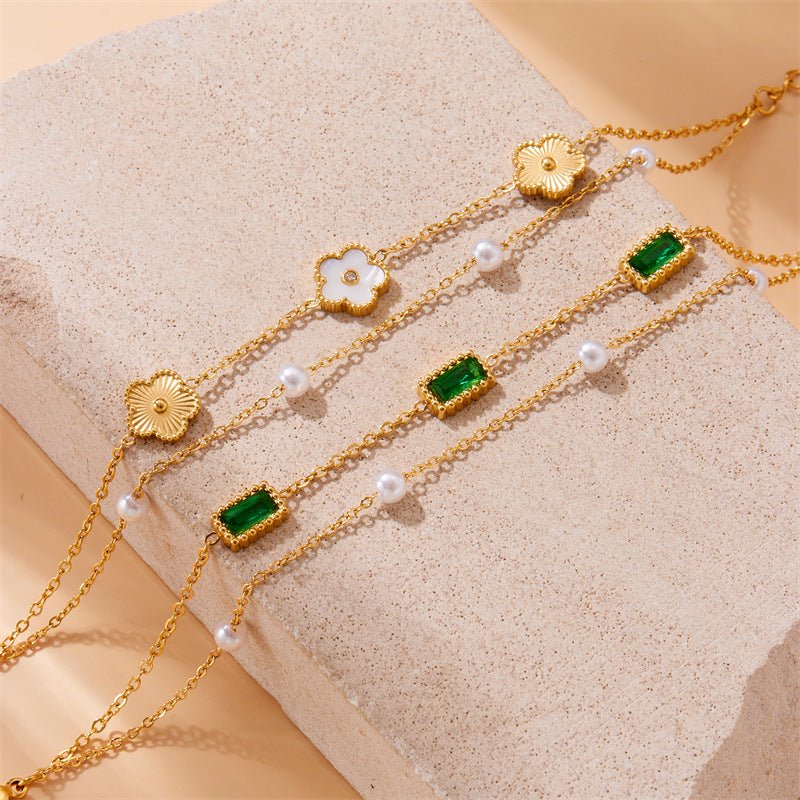 Fashion Twin Gold-plated Stainless Steel Chain Square Bracelet