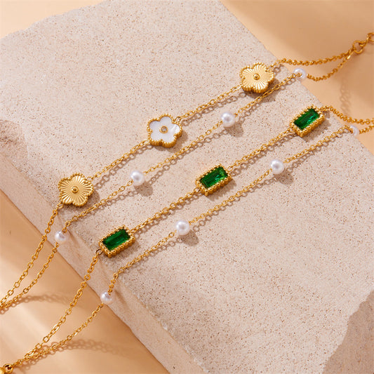 Fashion Twin Gold-plated Stainless Steel Chain Square Bracelet