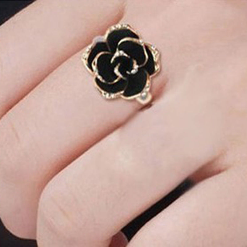 Imported Ornament Diamond Black Rose Open Rings