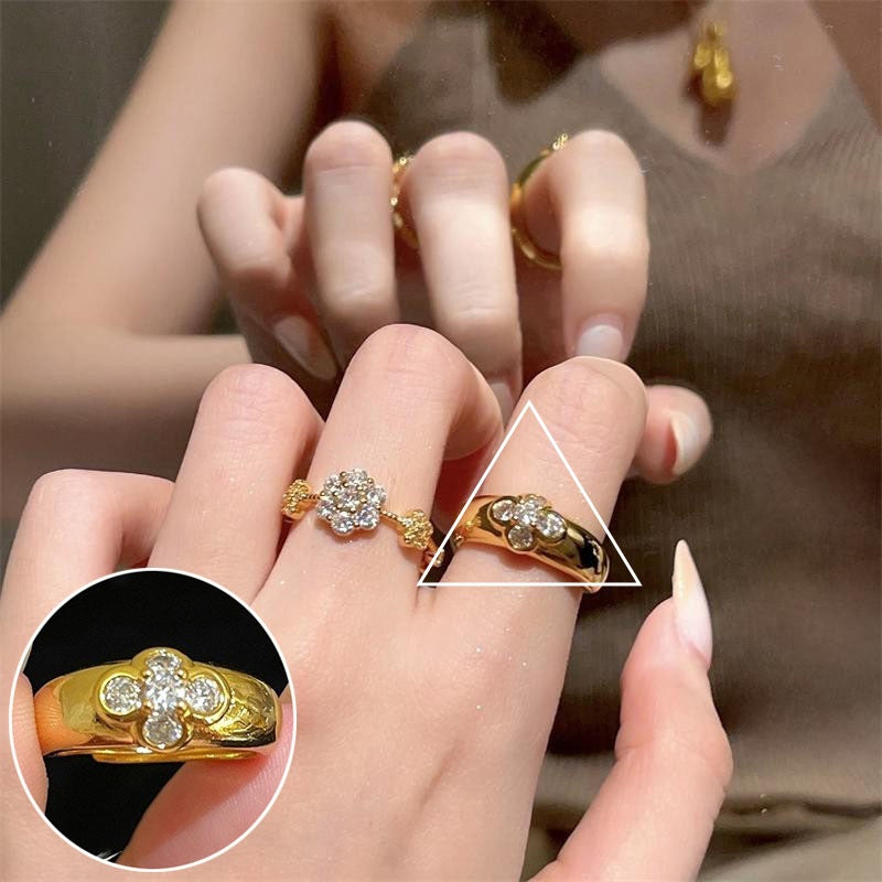 Pearl Flower Female Vintage Court Style Elegant Opening Index Ring