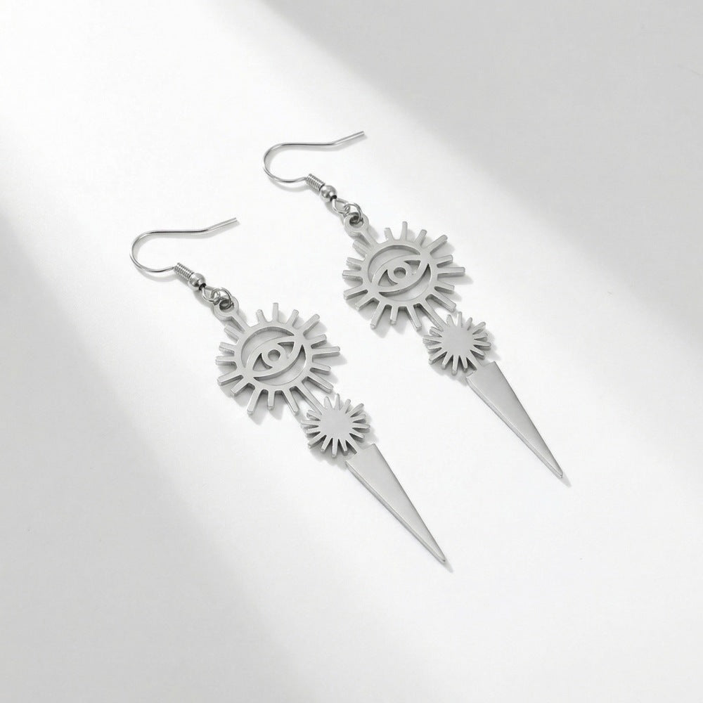 Vintage All-seeing Eye Sun Pointed Cone Punk Horus Stainless Earrings