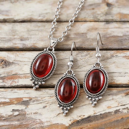 Retro Exquisite Embossed Metal Alloy Inlaid Jewelry Set